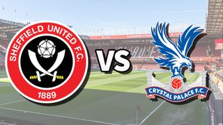 The Sheffield United and Crystal Palace club badges on top of a photo of Bramall Lane stadium in Sheffield, England
