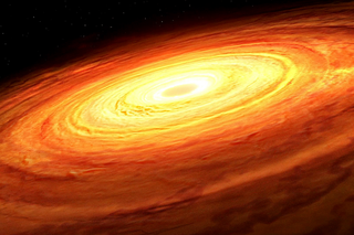 An artist's depiction of an accretion disk surrounding a supermassive black hole.