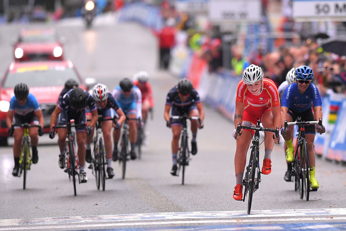 Emma Norsgaard Jorgensen crosses the line to take the silver medal