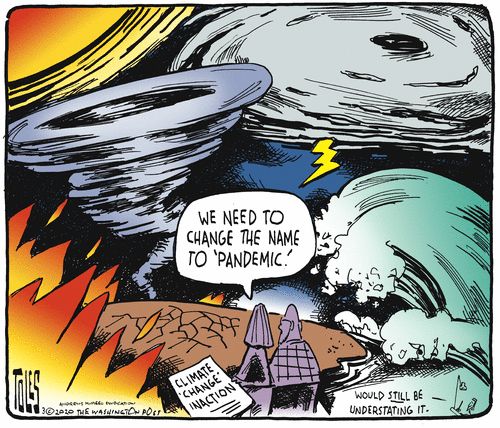 Editorial Cartoon U.S. climate change pandemic