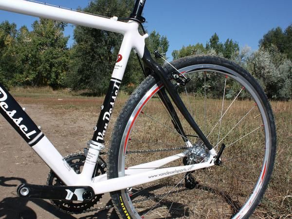 Medium-sized aluminum chain stays are matched to a carbon fiber seat stay assembly.