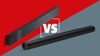 Samsung QS700F soundbar vs Sonos Arc Ultra on a red and black background