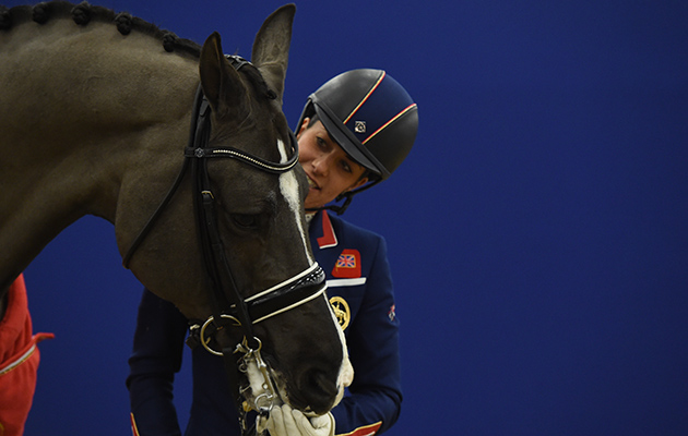 Charlotte looks adoringly at Valegro, who seems to enjoy the attention
