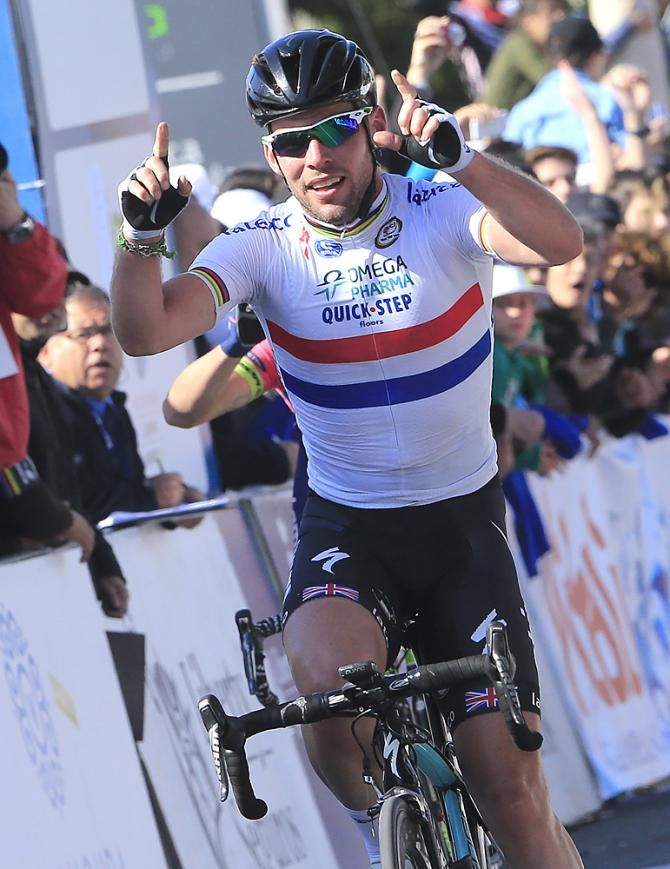 Mark Cavendish (Omega Pharma-Quickstep) celebrates his stage win