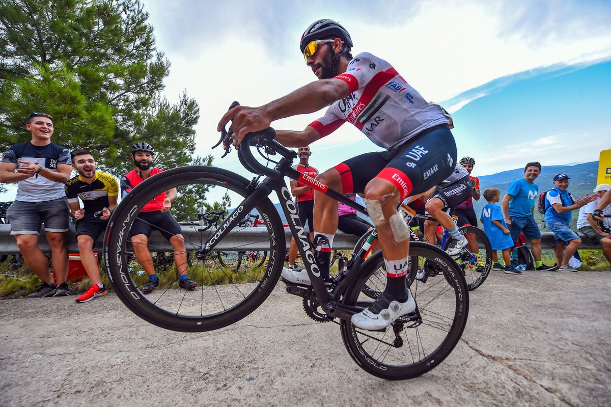 Sprinter Fernando Gaviria manages to have some fun on the climb