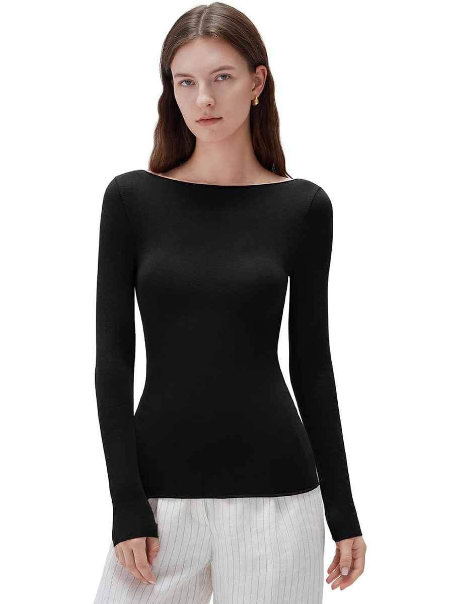 SUUKSESS, Cloud Cashmere Boat Neck Fitted Long Sleeve Shirt