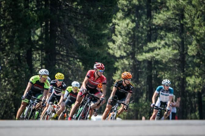 The break turns onto the road towards the final climb.