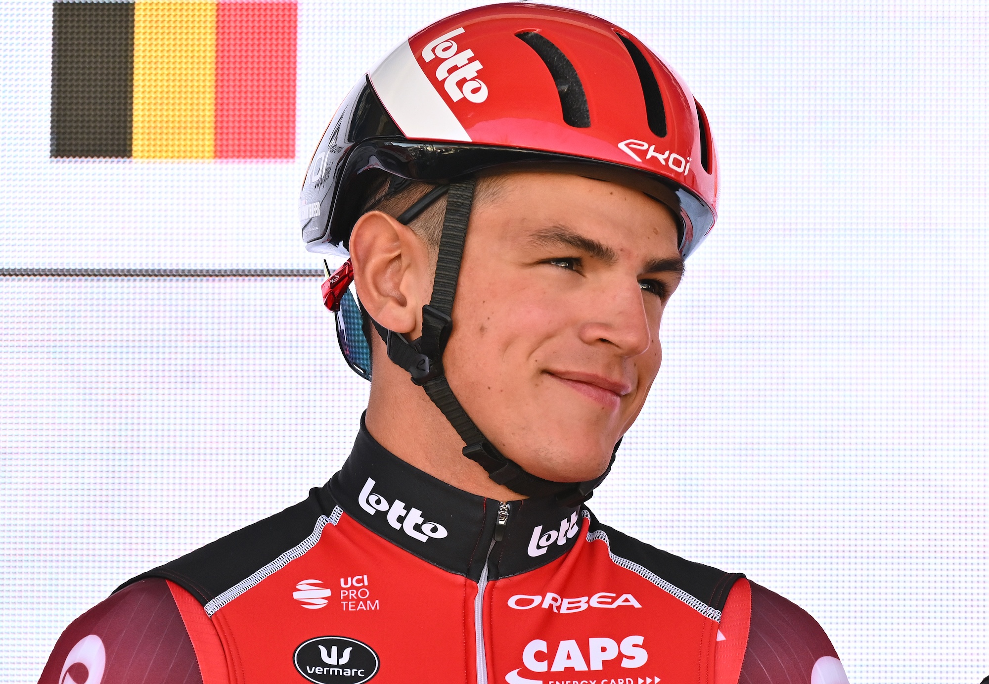 DENAIN, FRANCE - MARCH 20: Mathieu Kockelmann of Luxembourg and Team Lotto prior to the 66th Grand Prix de Denain - Porte du Hainaut 2025 a 197.4km one day race from Denain to Denain on March 20, 2025 in Denain, France. (Photo by Luc Claessen/Getty Images)
