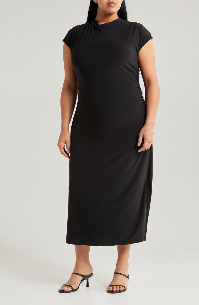 High Neck Gathered Midi Dress
