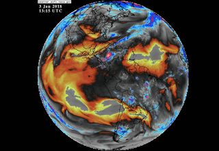 Water vapor across the globe on Jan. 3, 2018.