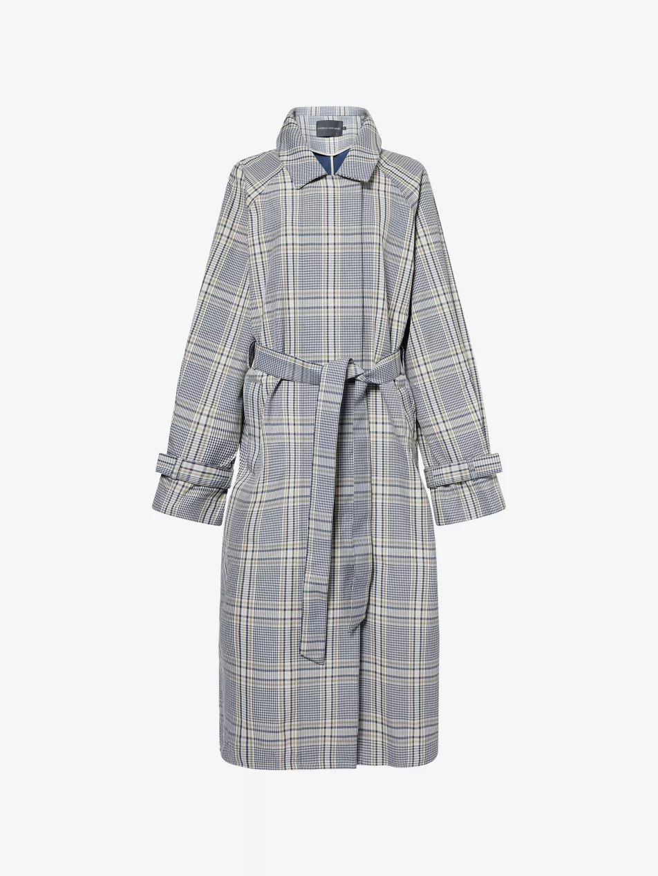 Delta Plaid Check-Print Woven Trench Coat