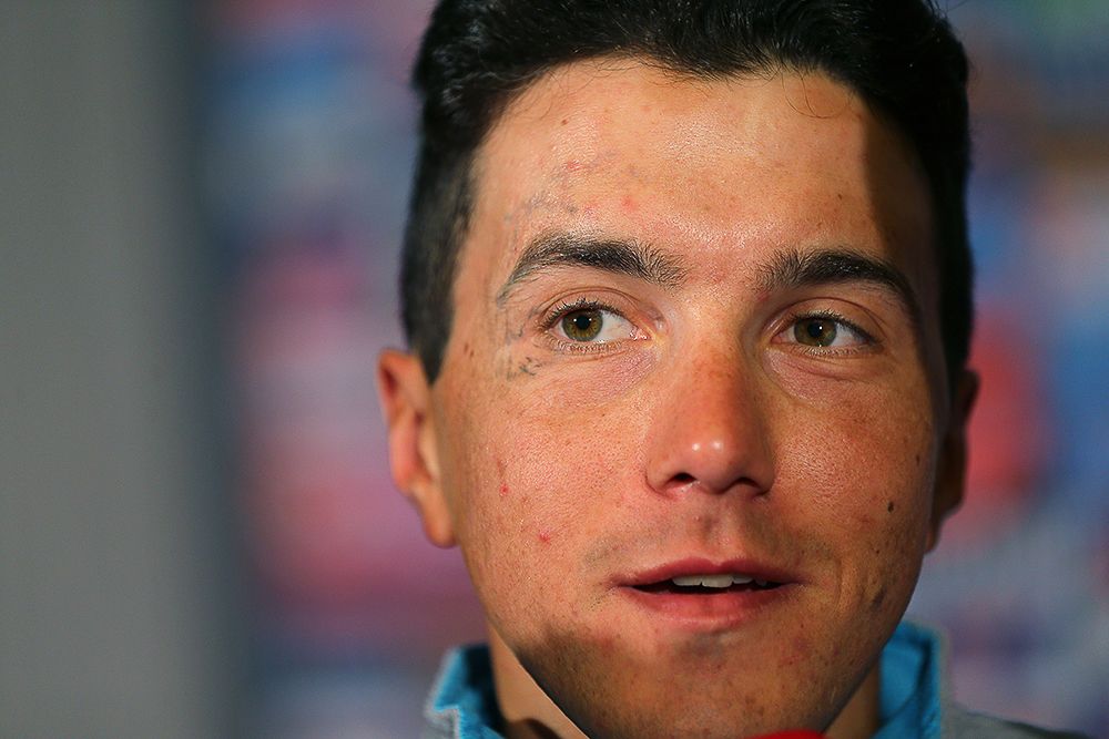 Domenico Pozzovivo answers a question at the AG2R press conference.