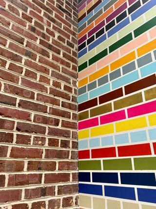 Symmetry shown in colorful brick wall