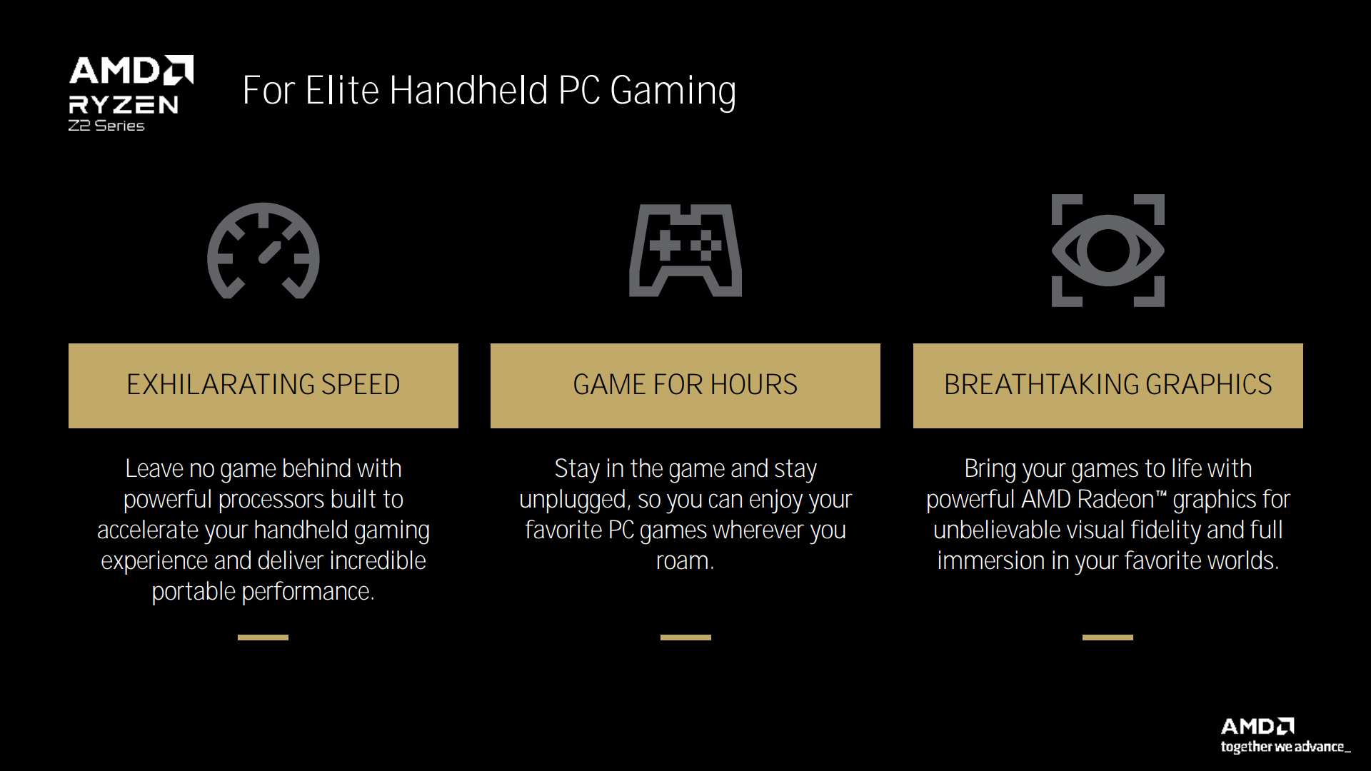 A features slide for the AMD Ryzen Z2 series processors