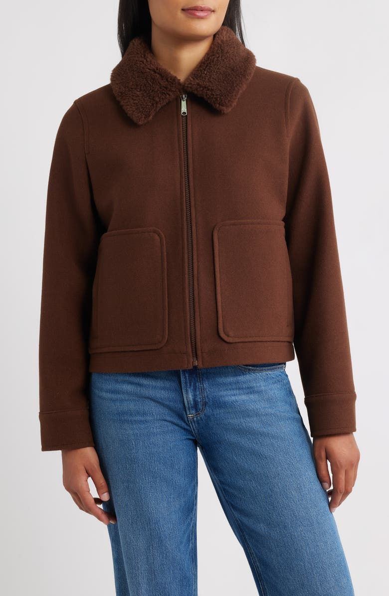 Faux Fur Collar Zip-Up Jacket