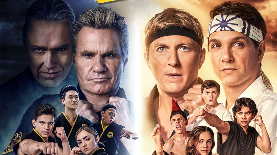 Cobra Kai season 4 poster shows Terry Silver, John Kreese, Johnny Lawrence and Daniel LaRusso and their students.