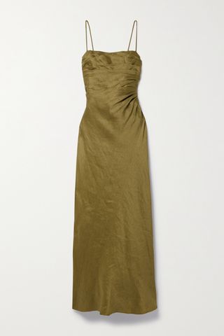 Clarice Pleated Linen-Blend Maxi Dress