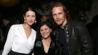 Diana Gabaldon with Sam Heughan and Caitriona Balfe