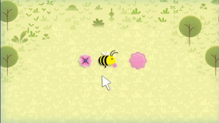 Cartoon bee taking pollen between flowers in Google Earth Day game