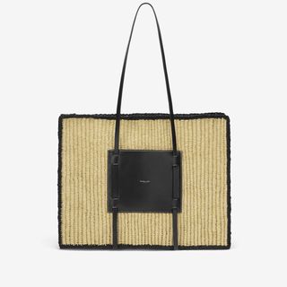 The Large Capri | Natural Raffia & Black Smooth | Demellier