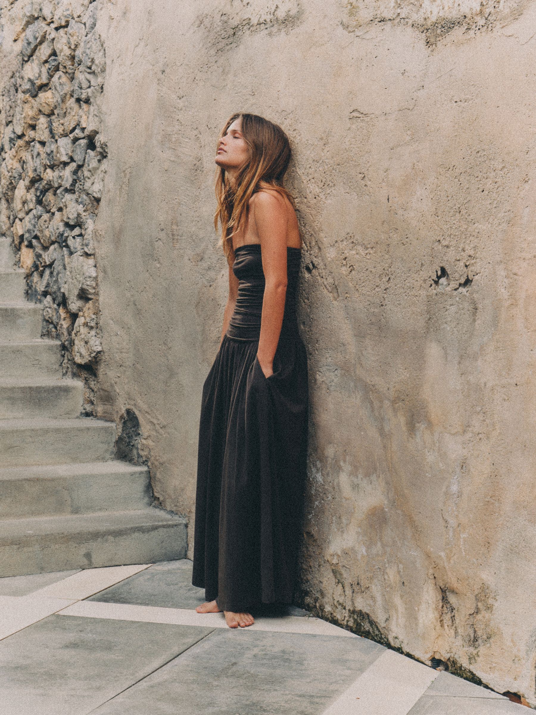 The Set 2 Pack Strapless Ruched Bandeau Jersey Maxi Dresses Black/brown
