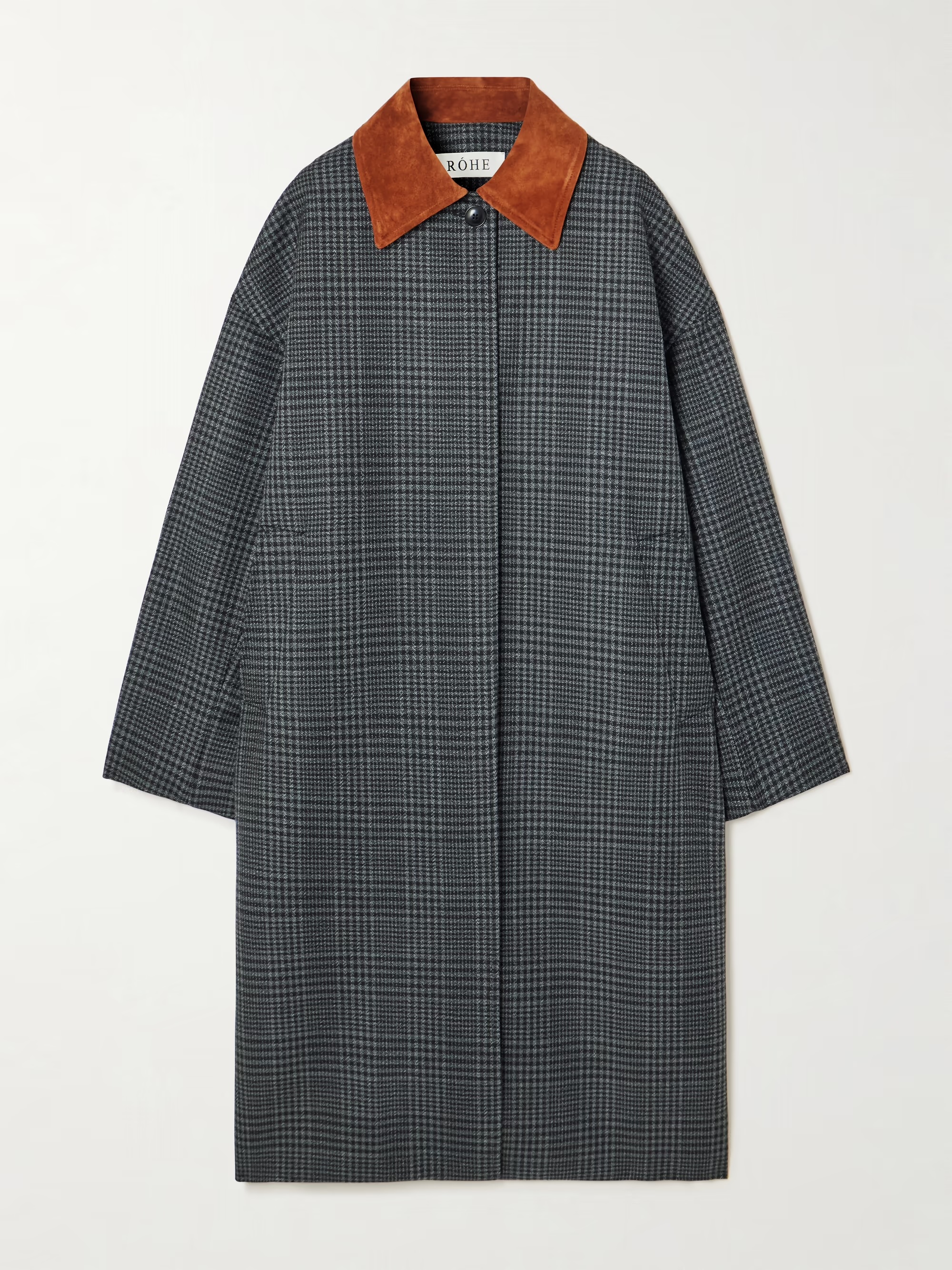 R&amp;Oacute;HE, Suede-Trimmed Checked Wool Coat
