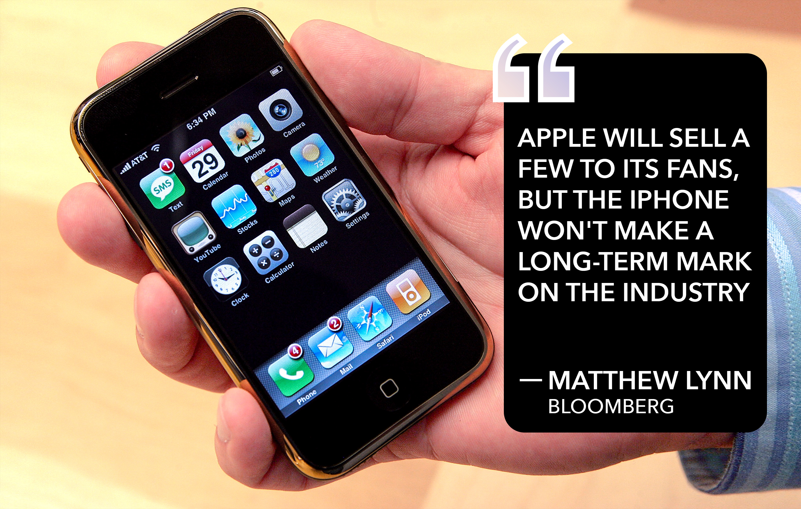 An original iPhone held in hand