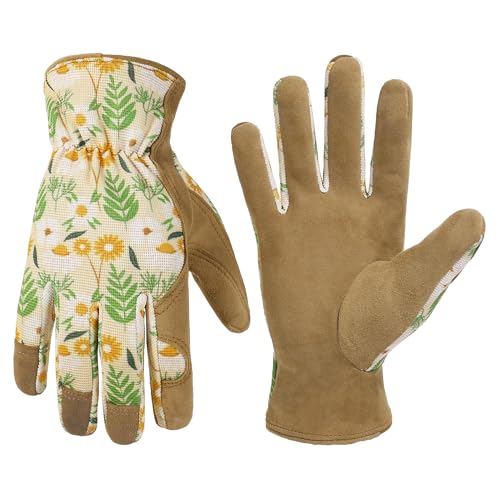 Handlandy Gardening Gloves for Women, Ladies Breathable Leather Garden Glove for Yard Maintenance Work Construction Tool Handling, Best Gift for Gardeners (small)