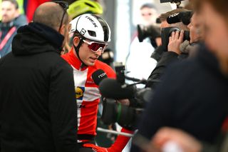 CHARLEROI BELGIUM APRIL 17 Mattias Skjelmose of Denmark and Team Lidl Trek meets the media press at start prior to the 88th La Fleche Wallonne 2024 Mens Elite a 1986km one day race from Charleroi to Huy UCIWT on April 17 2024 in Charleroi Belgium Photo by Dario BelingheriGetty Images