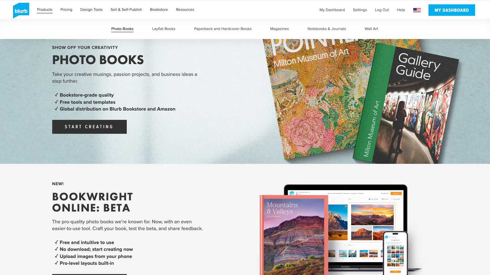 A screenshot of the Blurb photo book website interface