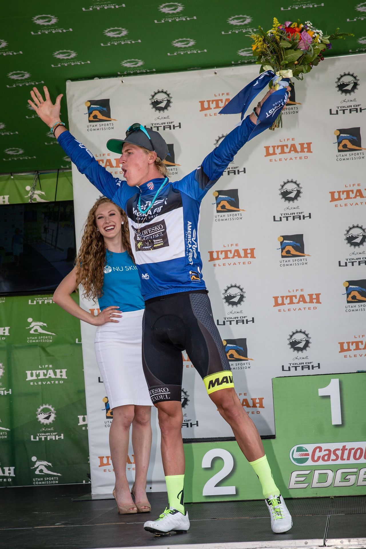 TJ Eisenhart on the stage 5 podium for fan favourite