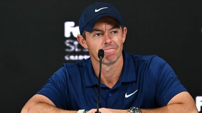 Rory McIlroy talks to the media before the FedEx St. Jude Championship at TPC Southwind