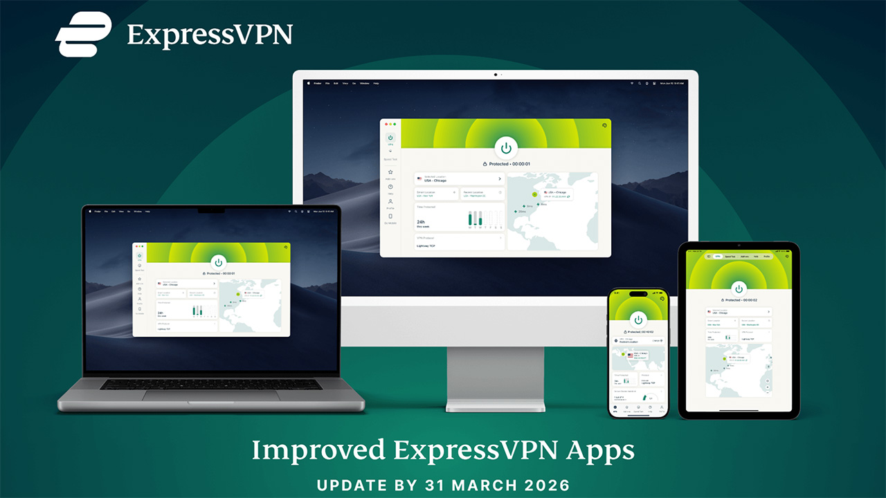 ExpressVPN graphic showing its apps on four platforms