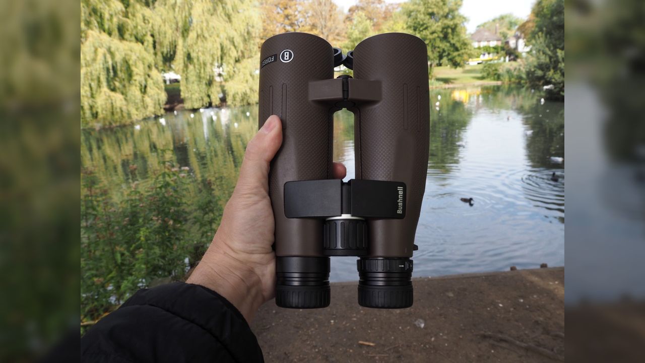Close up photo of the Bushnell Forge 15x56 binoculars