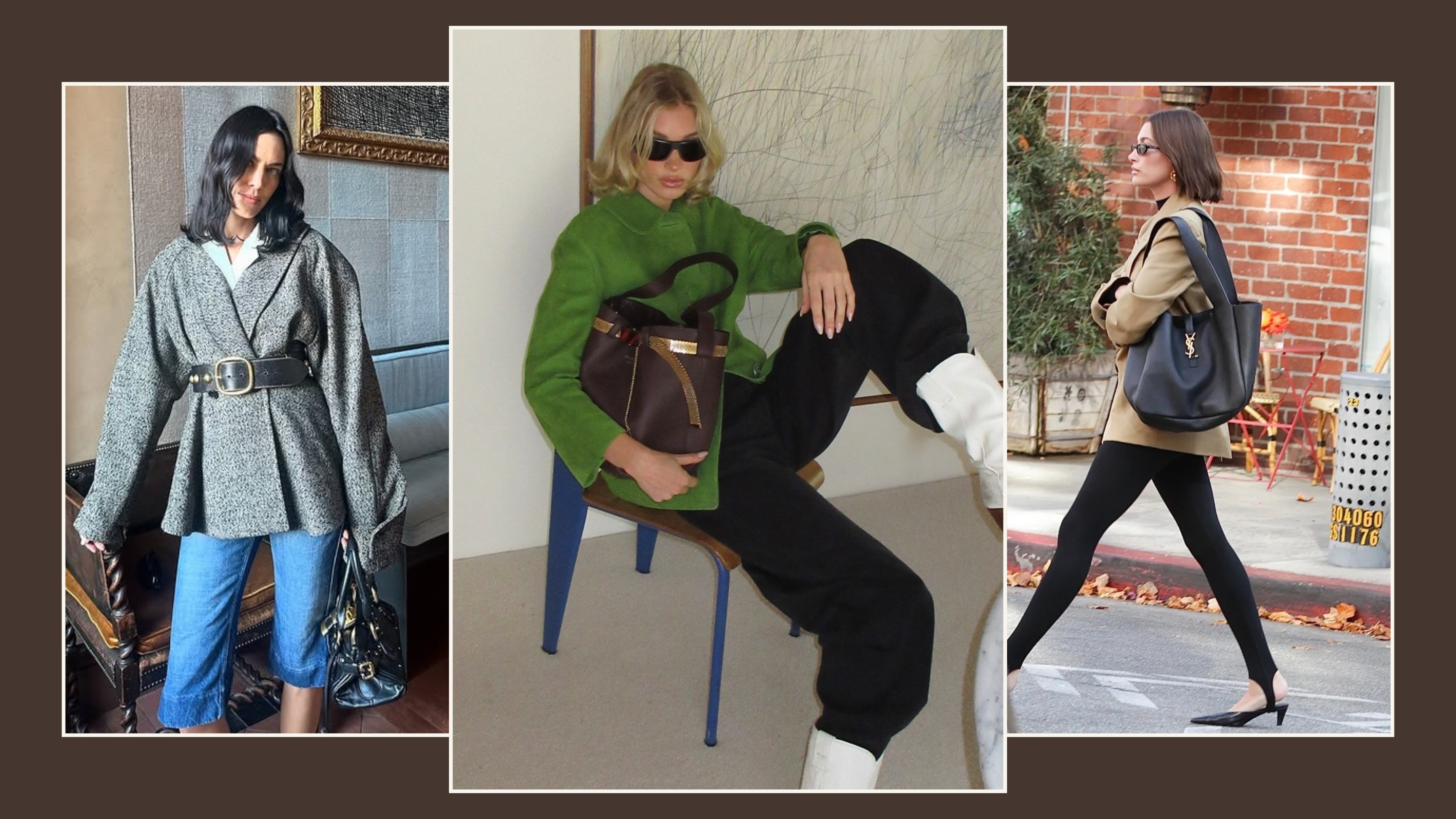 Alexa Chung; Elsa Hosk; Hailey Bieber, courtesy of Saint Laurent.