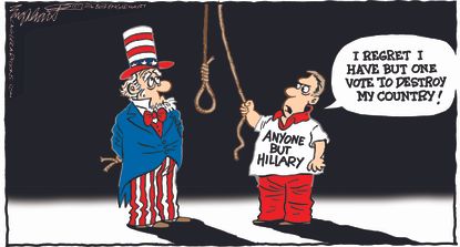 Political cartoon U.S. 2016 election Hillary Clinton non-supporter, third party