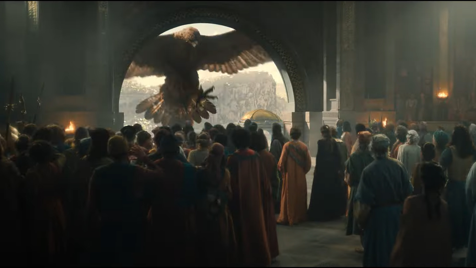 A Great Eagle lands in Numenor in The Rings of Power season 2