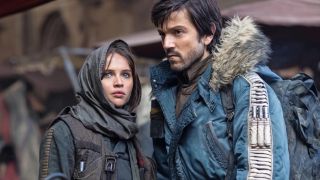 Jyn Erso and Cassian Andor standing next to each other in Rogue One