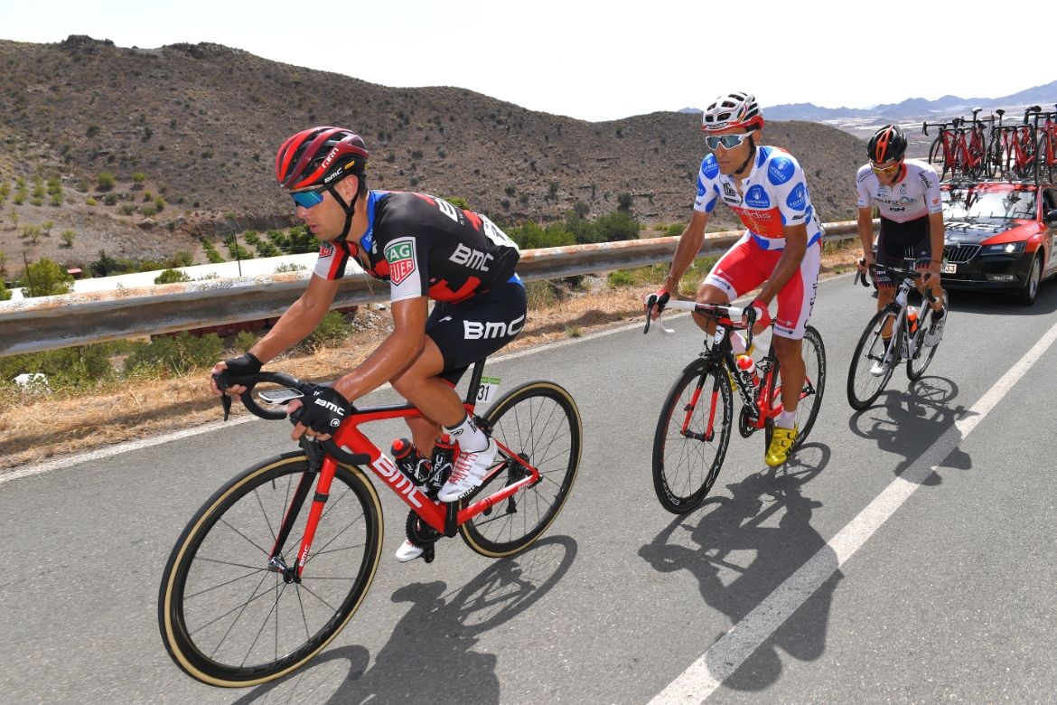 Luis Angel Mate (Cofidis), Jorge Cubero (Burgos-BH) and Richie Porte (BMC) in the breakaway