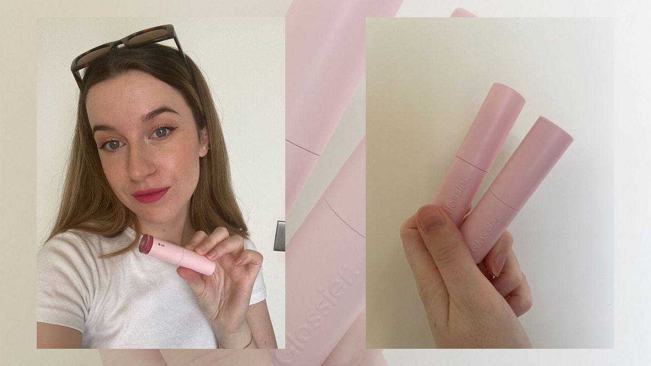 Grace Lindsay testing the Glossier lip créme