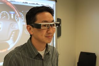 Epson product manager Eric Mizufuka sporting the new Moverio BT-200 AR glasses
