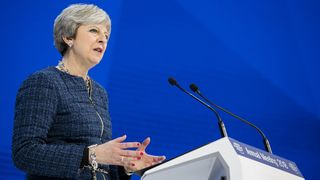 Theresa May speaking at the 2018 World Economic Forum