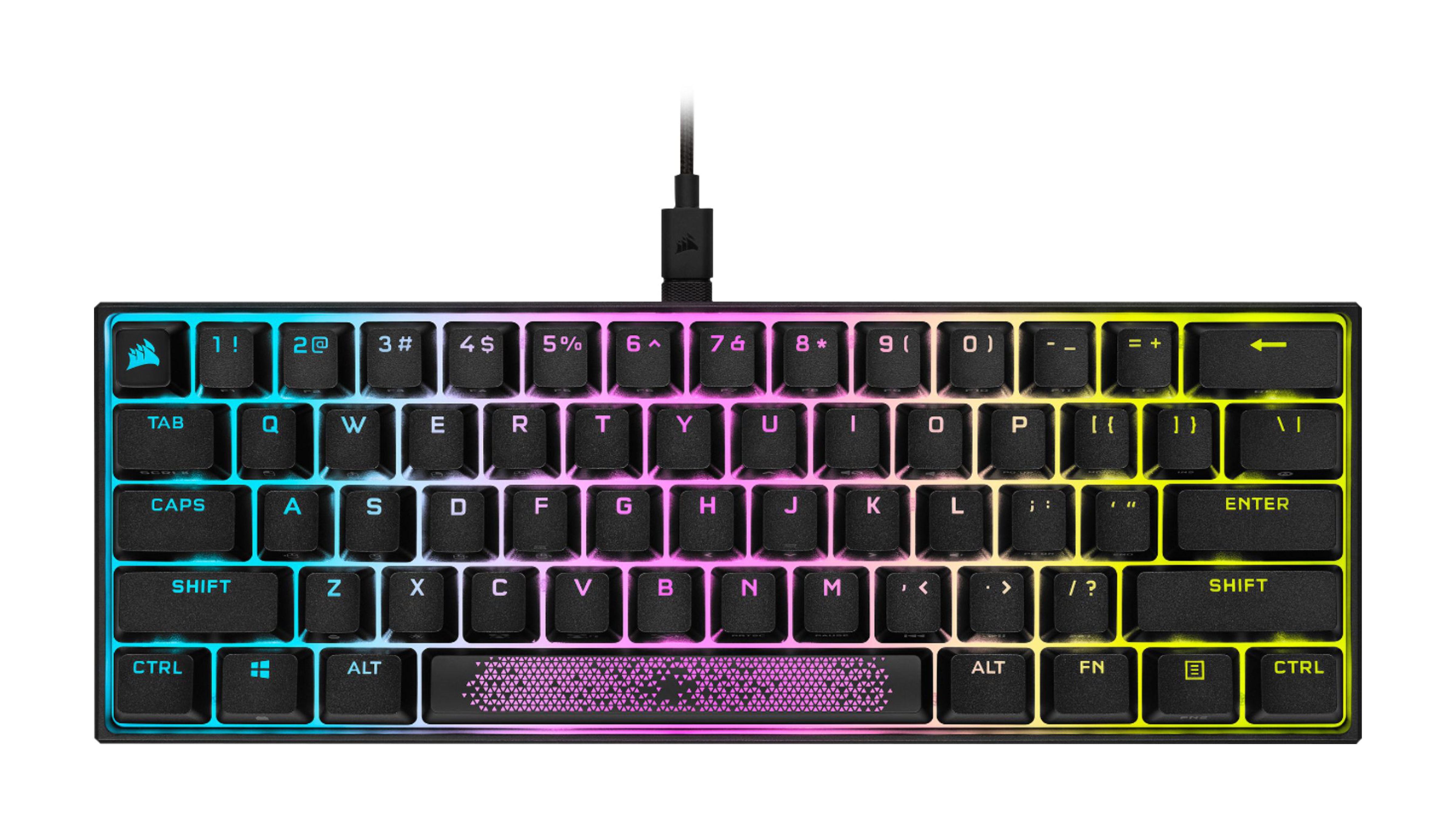 Corsair K65 RGB Mini valkoisella taustalla