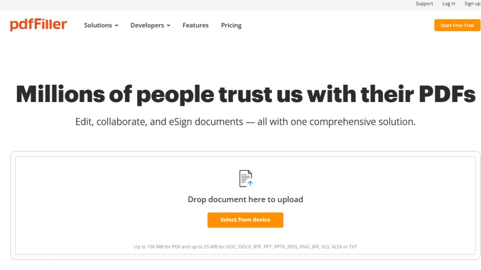 Website screenshot of pdfFiller (August, 2025)