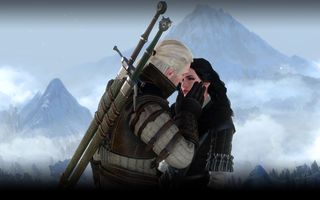 The Witcher 3 The Last Wish quest - Geralt and Yennefer kiss on top of a mountain