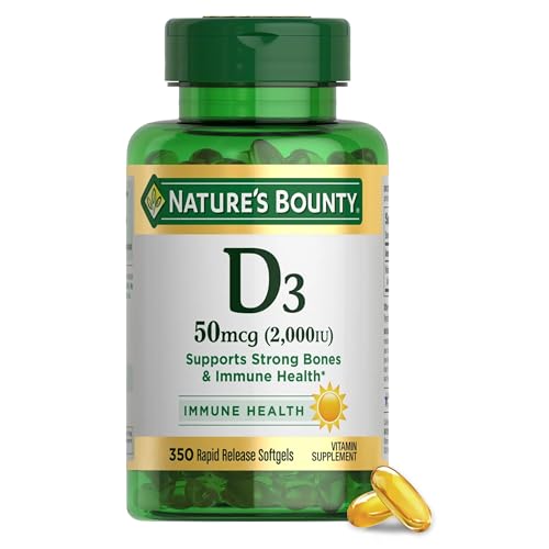 Nature&#039;s Bounty Vitamin D3 2000 Iu | Supports Immune Health, Calcium Absorption &amp;amp; Bone Strength | Essential for Healthy Bones| Non-Gmo, No-Gluten | 350 Softgels, 1 Serving Per Day for Daily Health