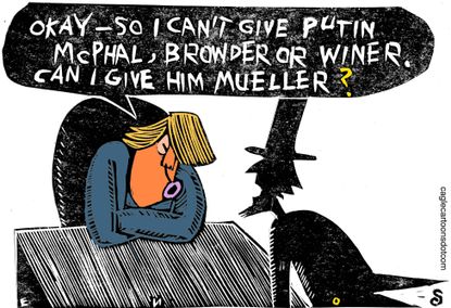 Political cartoon U.S. Trump Putin Helsinki summit Russia Mueller