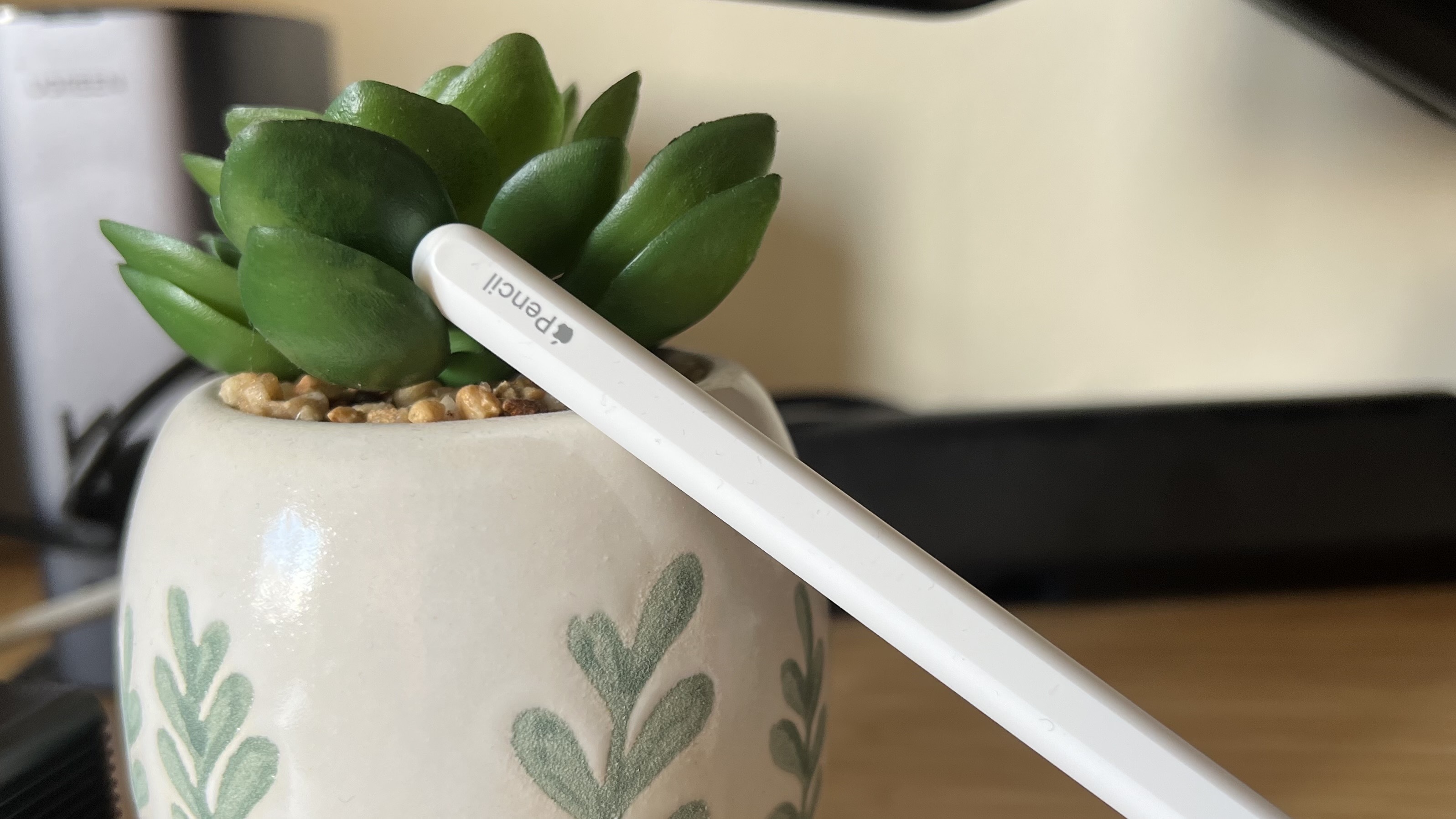 Apple Pencil segunda generación apoyado en una planta