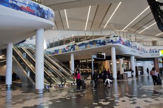 Dante-compliant solutions from AtlasIED provide innovative paging, emergency notification, messaging, and boarding information throughout airport terminals and concourses at New York City’s LaGuardia Airport. Shown, LaGuardia Terminal B.