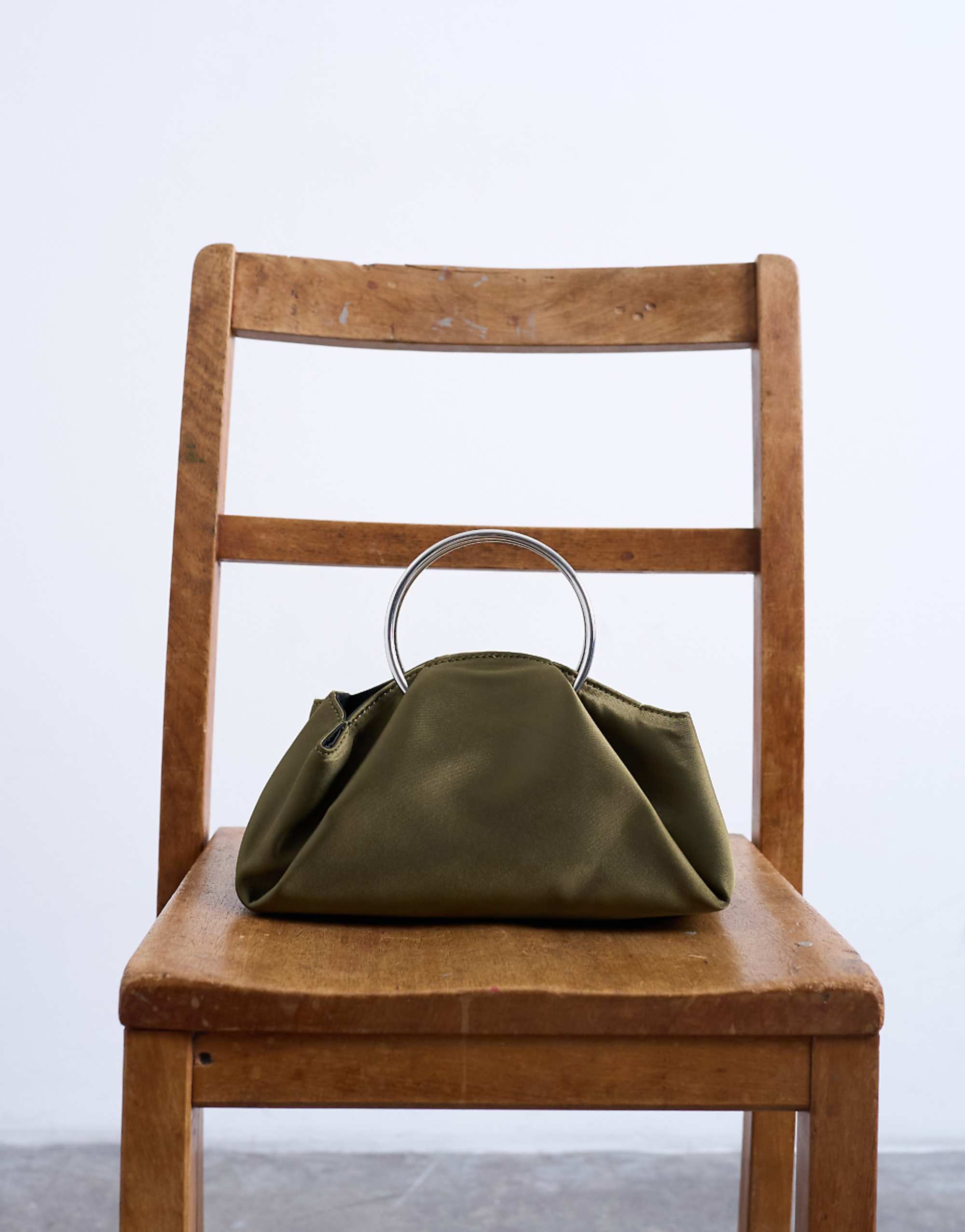 Topshop Ginny Metal Handle Grab Bag in Khaki